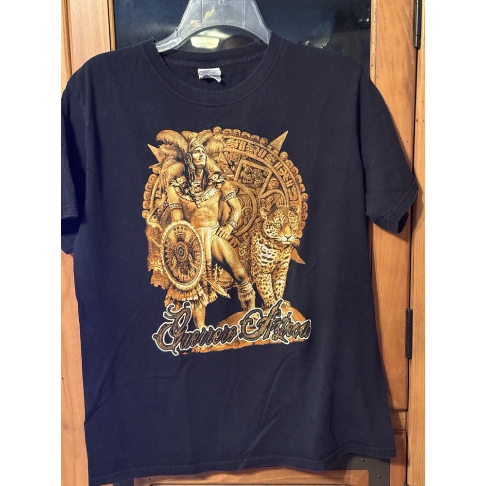 Vintage Aztec Warrior Guerrero Azteca Jaguar Double Sided Shirt Mexican Medium